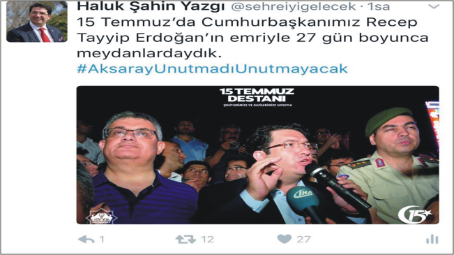 Aksaray Belediyesi 15 Temmuz Tweeti ile Türkiye Gündeminde