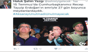 Aksaray Belediyesi 15 Temmuz Tweeti ile Türkiye Gündeminde