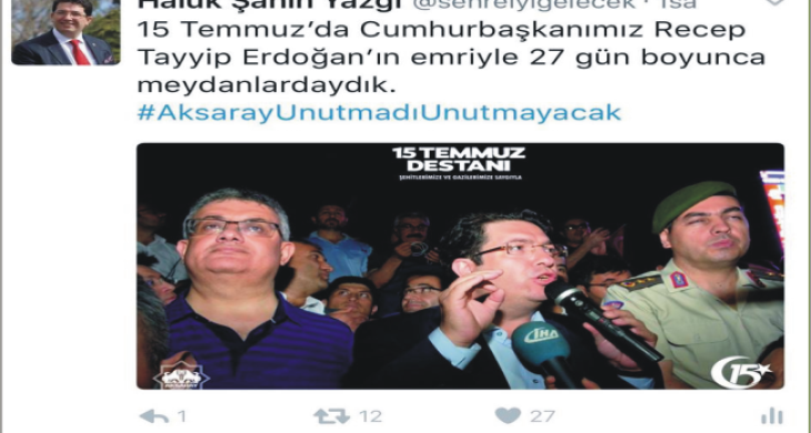 Aksaray Belediyesi 15 Temmuz Tweeti ile Türkiye Gündeminde